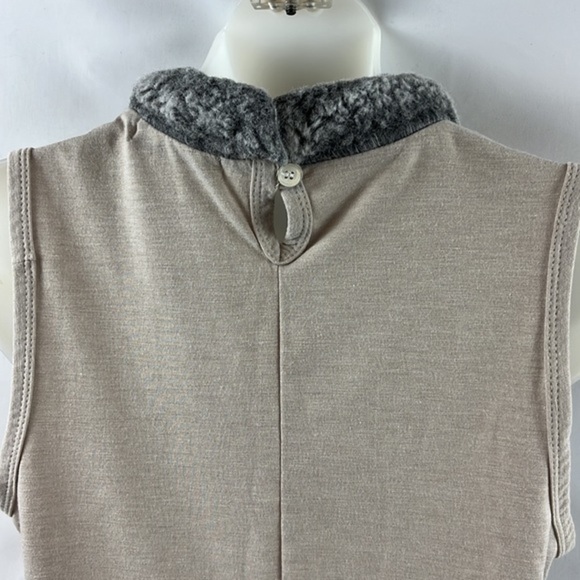 Poleci Casual Gray Tank Top Sleeveless Blouse with Fur Collar Size M - Picture 6 of 9
